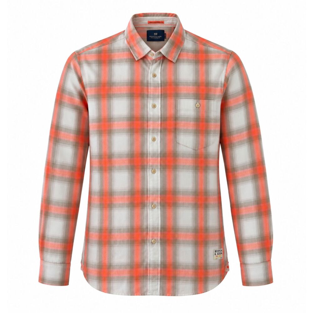Scotch & Soda Amstrdm Couture Plaid Shirt Mens L Tan Orange Honolulu Social Club
